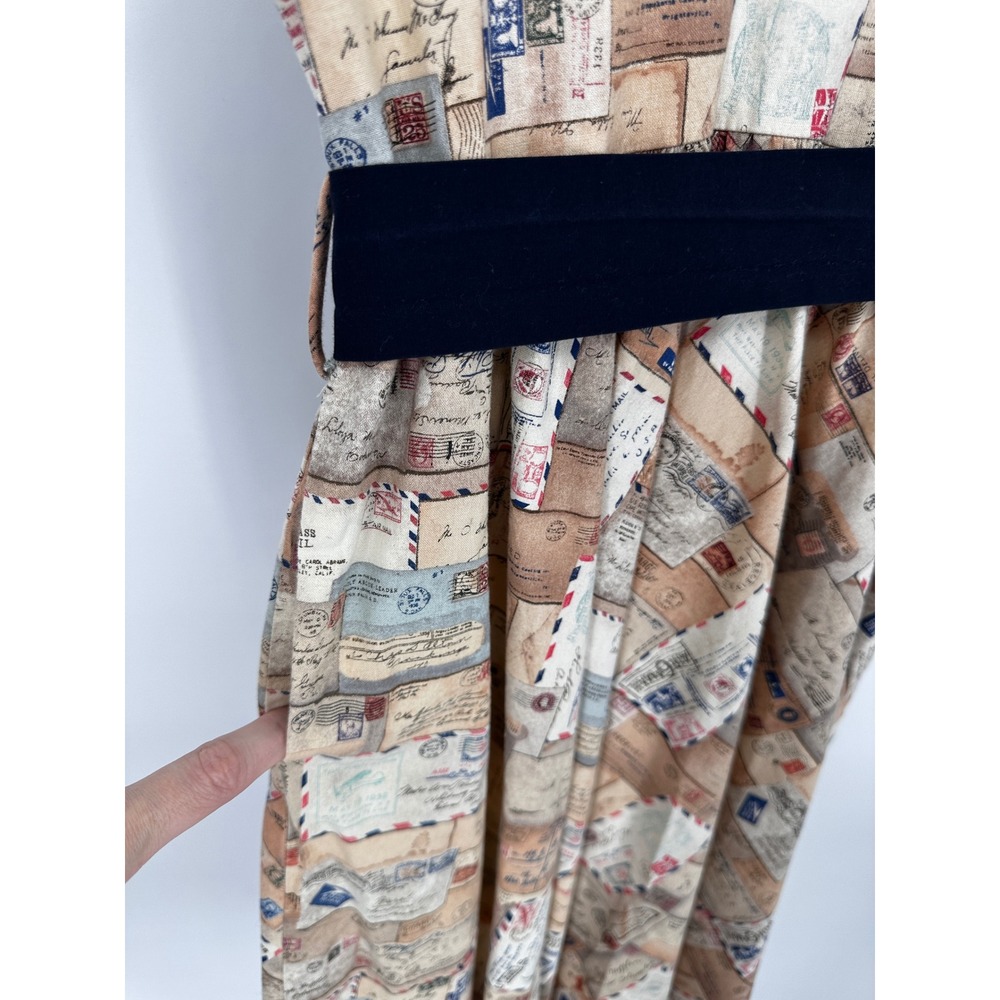 Retrolicious Modcloth Portcard Love Letters Print Dress Womens Small Tan Novelty - Picture 5 of 14